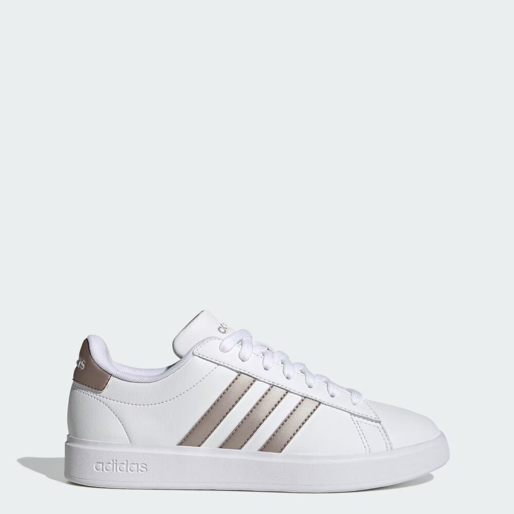 adidas Women’s White Sneakers with Taupe Stripes